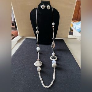 Long Natural stone necklace & Earring set